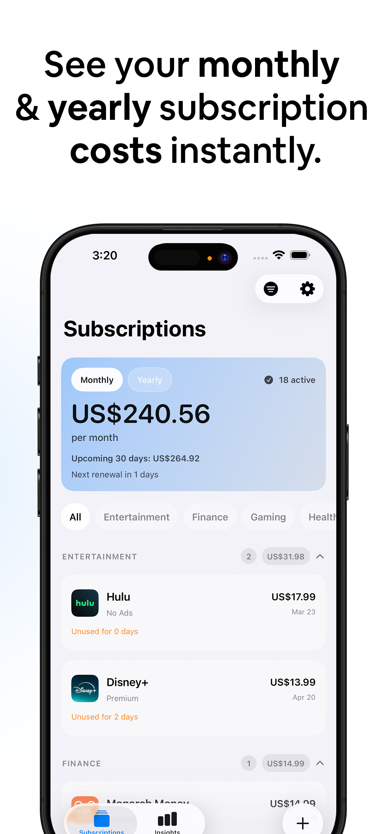 Subscriptions dashboard